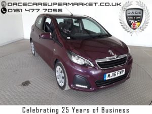 Used 2016 PURPLE PEUGEOT 108 Hatchback 1.0 ACTIVE 5DR 1 OWNER 68 BHP (reg. 2016-04-29) for sale in Stockport