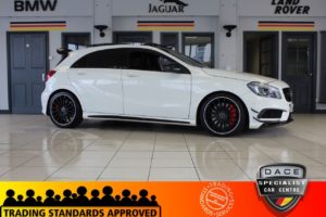 Used 2014 WHITE MERCEDES-BENZ A-CLASS Hatchback 2.0 A45 AMG 4MATIC 5d AUTO 360 BHP (reg. 2014-07-16) for sale in Hazel Grove