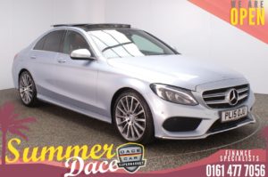 Used 2015 SILVER MERCEDES-BENZ C-CLASS Saloon 2.1 C250 BLUETEC AMG LINE PREMIUM PLUS 4d AUTO 204 BHP (reg. 2015-07-23) for sale in Stockport