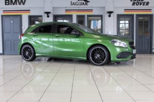 Used 2017 GREEN MERCEDES-BENZ A-CLASS Hatchback 1.6 A 180 AMG LINE 5d AUTO 121 BHP (reg. 2017-12-22) for sale in Hazel Grove