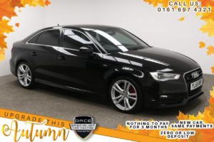Used 2015 BLACK AUDI A3 Saloon 2.0 TDI QUATTRO S LINE 4d AUTO 182 BHP (reg. 2015-10-08) for sale in Manchester