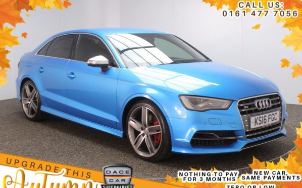 Used 2016 BLUE AUDI S3 Saloon 2.0 S3 QUATTRO 4d AUTO 296 BHP (reg. 2016-04-28) for sale in Stockport