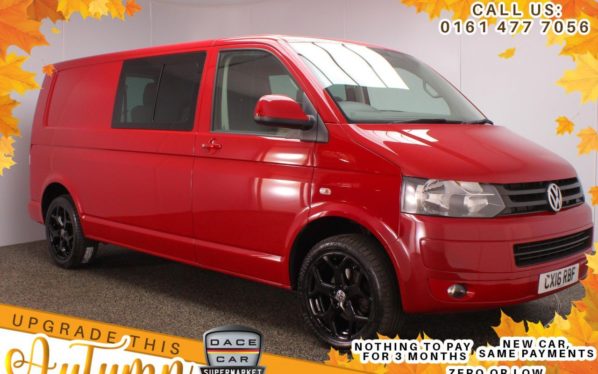 Used 2016 RED VOLKSWAGEN TRANSPORTER VEHICLE TRANSPORTER 2.0 T32 TDI KOMBI HIGHLINE CREW VAN 5DR 138 BHP 5 SEATS FREE 1 YEAR WARRANTY (reg. 2016-03-30) for sale in Stockport