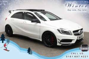 Used 2015 WHITE MERCEDES-BENZ A45 Hatchback 2.0 A45 AMG 4MATIC 5d 360 BHP (reg. 2015-05-15) for sale in Bury