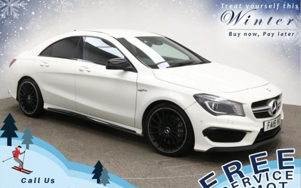 Used 2015 WHITE MERCEDES-BENZ CLA Coupe 2.0 CLA45 AMG 4MATIC 4d AUTO 360 BHP (reg. 2015-07-31) for sale in Prestwich