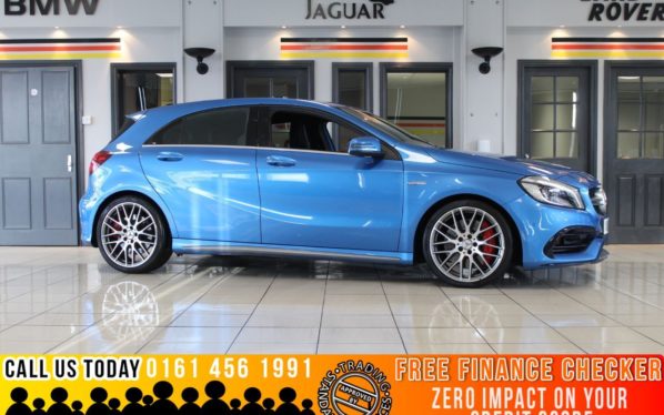 Used 2016 BLUE MERCEDES-BENZ A-CLASS Hatchback 2.0 AMG A 45 4MATIC 5d AUTO 375 BHP (reg. 2016-03-01) for sale in Bramhall