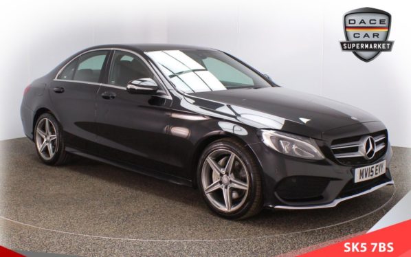 Used 2015 BLACK MERCEDES-BENZ C-CLASS Saloon 2.1 C220 BLUETEC AMG LINE 4d AUTO 170 BHP (reg. 2015-04-14) for sale in Lees