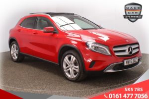 Used 2015 RED MERCEDES-BENZ GLA-CLASS Estate 2.0 GLA250 4MATIC SPORT PREMIUM PLUS 5d AUTO 211 BHP (reg. 2015-05-18) for sale in Lees