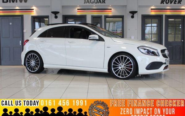 Used 2016 WHITE MERCEDES-BENZ A-CLASS Hatchback 2.0 A 250 AMG PREMIUM 5d AUTO 215 BHP - TO ENQUIRE OR RESERVE CALL 0161 4561991 (reg. 2016-04-12) for sale in Marple