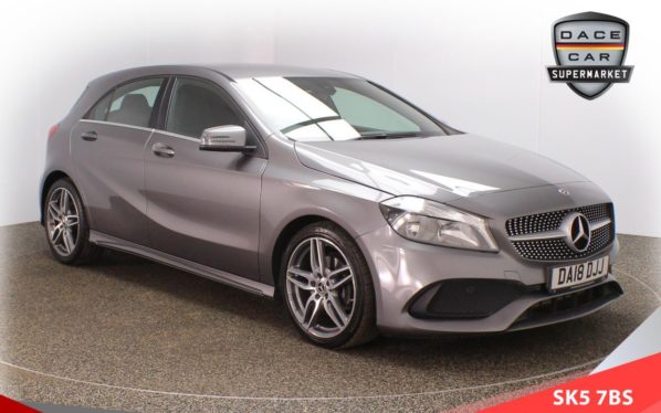 Used 2018 GREY MERCEDES-BENZ A-CLASS Hatchback 1.6 A 180 AMG LINE 5d AUTO 121 BHP (reg. 2018-04-30) for sale in Lees