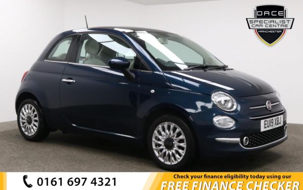 Used 2019 BLUE FIAT 500 Hatchback 1.2 LOUNGE 3d 69 BHP (reg. 2019-03-29) for sale in Whitefield