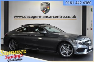 Used 2018 GREY MERCEDES-BENZ C-CLASS Coupe 2.0 C 200 AMG LINE [PREMIUM PLUS] 2d AUTO 181 BHP (reg. 2018-03-21) for sale in Urmston