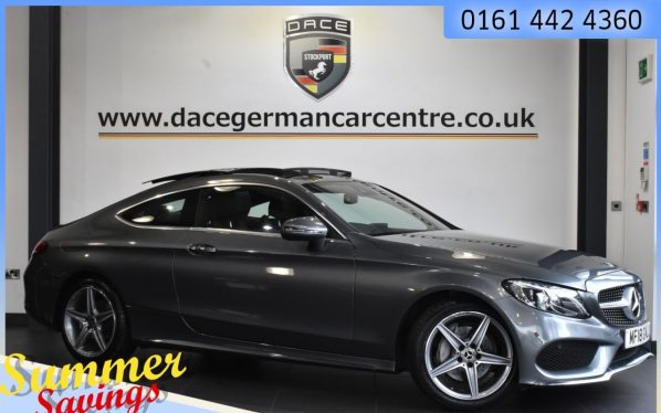 Used 2018 GREY MERCEDES-BENZ C-CLASS Coupe 2.0 C 200 AMG LINE [PREMIUM PLUS] 2d AUTO 181 BHP (reg. 2018-03-21) for sale in Urmston