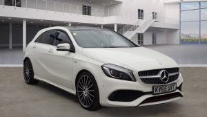 Used 2016 WHITE MERCEDES-BENZ A-CLASS Hatchback 2.0 A 250 4MATIC AMG PREMIUM 5d AUTO 215 BHP (reg. 2016-01-06) for sale in Stockport