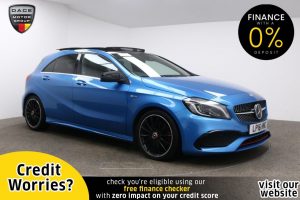 Used 2016 BLUE MERCEDES-BENZ A-CLASS Hatchback 2.0 A 250 4MATIC AMG PREMIUM 5d AUTO 215 BHP (reg. 2016-05-27) for sale in Manchester