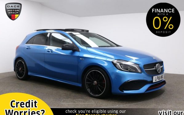 Used 2016 BLUE MERCEDES-BENZ A-CLASS Hatchback 2.0 A 250 4MATIC AMG PREMIUM 5d AUTO 215 BHP (reg. 2016-05-27) for sale in Manchester