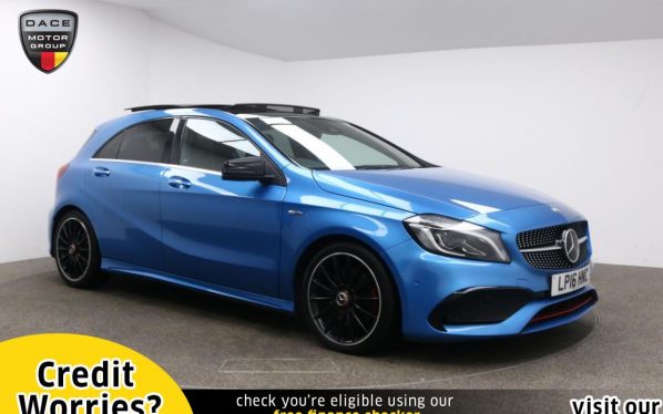 Used 2016 BLUE MERCEDES-BENZ A-CLASS Hatchback 2.0 A 250 4MATIC AMG PREMIUM 5d AUTO 215 BHP (reg. 2016-05-27) for sale in Manchester