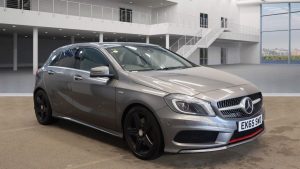Used 2015 GREY MERCEDES-BENZ A-CLASS Hatchback 2.0 A250 4MATIC ENGINEERED BY AMG 5DR AUTO 211 BHP (reg. 2015-09-30) for sale in Altrincham