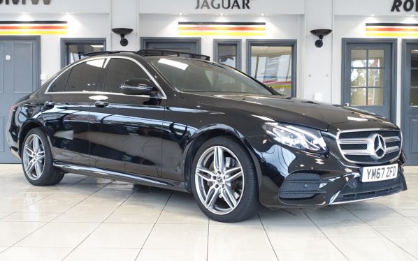 Used 2018 BLACK MERCEDES-BENZ E-CLASS Saloon 2.0 E 220 D 4MATIC AMG LINE PREMIUM 4d AUTO 192 BHP (reg. 2018-01-31) for sale in Wilmslow