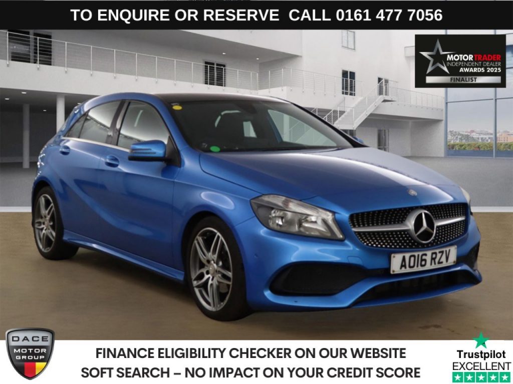 Used 2016 BLUE MERCEDES-BENZ A-CLASS Hatchback 1.6 A180 AMG Line (Executive) Hatchback 5dr Petrol 7G-DCT Euro 6 (s/s) (122 ps) (reg. 2016-04-11) for sale in Stockport