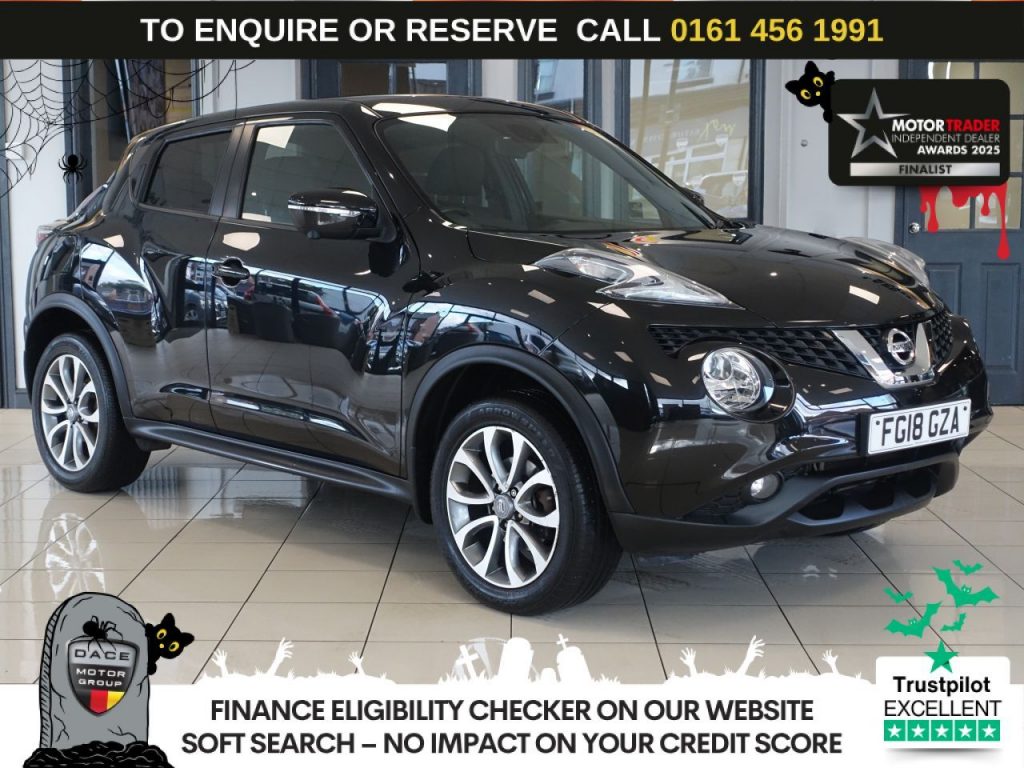 Used 2018 BLACK NISSAN JUKE SUV 1.2 DIG-T Tekna SUV 5dr Petrol Manual Euro 6 (s/s) (115 ps) (reg. 2018-03-29) for sale in Wilmslow