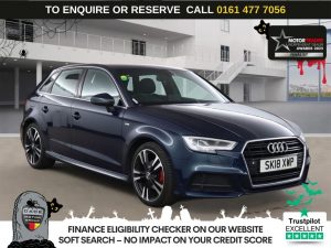 Used 2018 BLUE AUDI A3 Hatchback 1.5 TFSI CoD S line Sportback 5dr Petrol Manual Euro 6 (s/s) (150 ps) (reg. 2018-03-27) for sale in Stockport