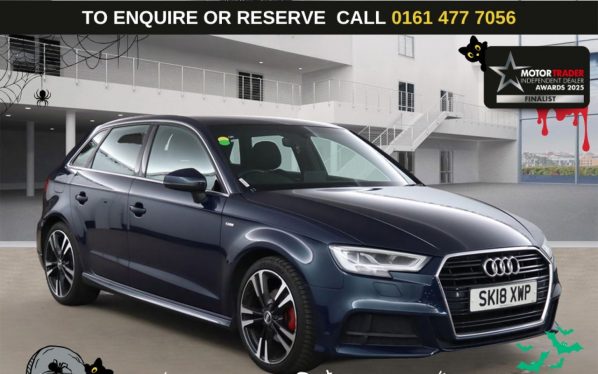 Used 2018 BLUE AUDI A3 Hatchback 1.5 TFSI CoD S line Sportback 5dr Petrol Manual Euro 6 (s/s) (150 ps) (reg. 2018-03-27) for sale in Stockport