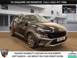 Used 2021 BLACK HYUNDAI KONA SUV 1.6 h-GDi Ultimate SUV 5dr Petrol Hybrid DCT Euro 6 (s/s) (141 ps) (reg. 2021-09-11) for sale in Stockport
