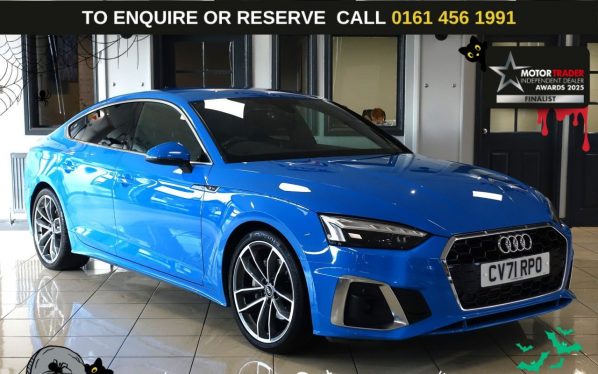 Used 2021 BLUE AUDI A5 Hatchback 2.0 TFSI 40 S line Sportback 5dr Petrol S Tronic Euro 6 (s/s) (204 ps) (reg. 2021-11-26) for sale in Wilmslow