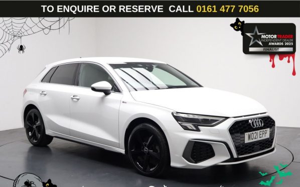 Used 2021 WHITE AUDI A3 Hatchback 1.4 TFSIe 40 S line Sportback 5dr Petrol Plug-in Hybrid S Tronic Euro 6 (s/s) 13kWh (204 ps) (reg. 2021-08-10) for sale in Stockport