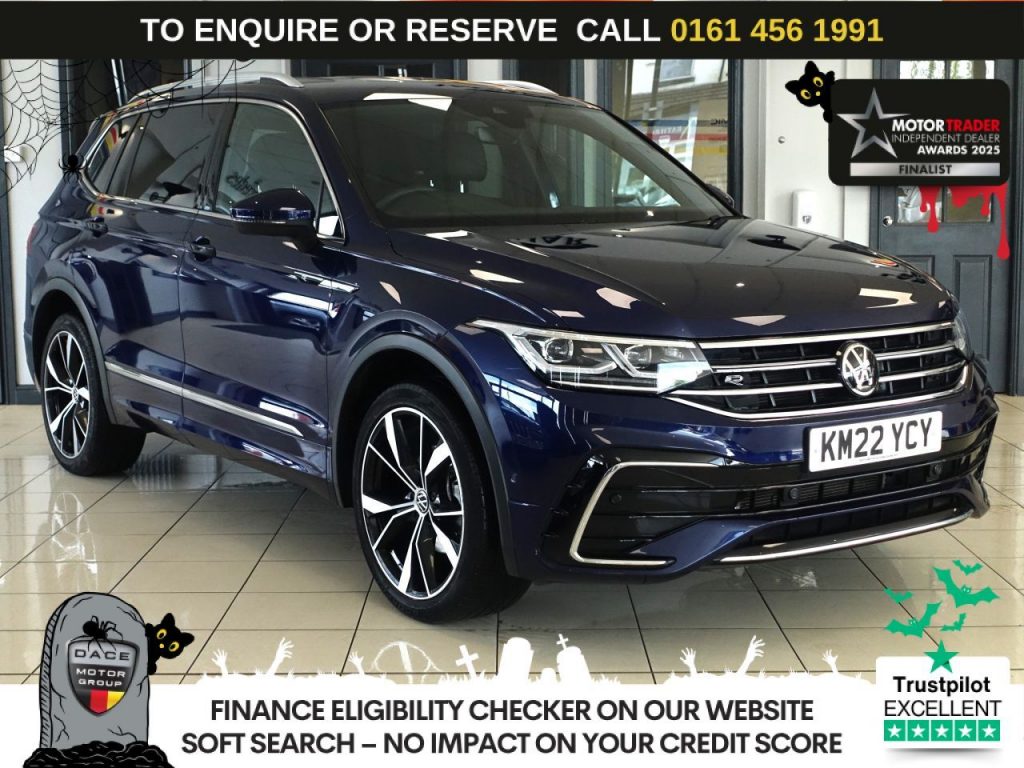 Used 2022 BLUE VOLKSWAGEN TIGUAN ALLSPACE SUV 1.5 TSI R-Line SUV 5dr Petrol DSG Euro 6 (s/s) (150 ps) (reg. 2022-05-18) for sale in Wilmslow