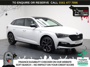 Used 2022 WHITE SKODA SCALA Hatchback 1.0 TSI Monte Carlo Hatchback 5dr Petrol DSG Euro 6 (s/s) (110 ps) (reg. 2022-03-16) for sale in Stockport