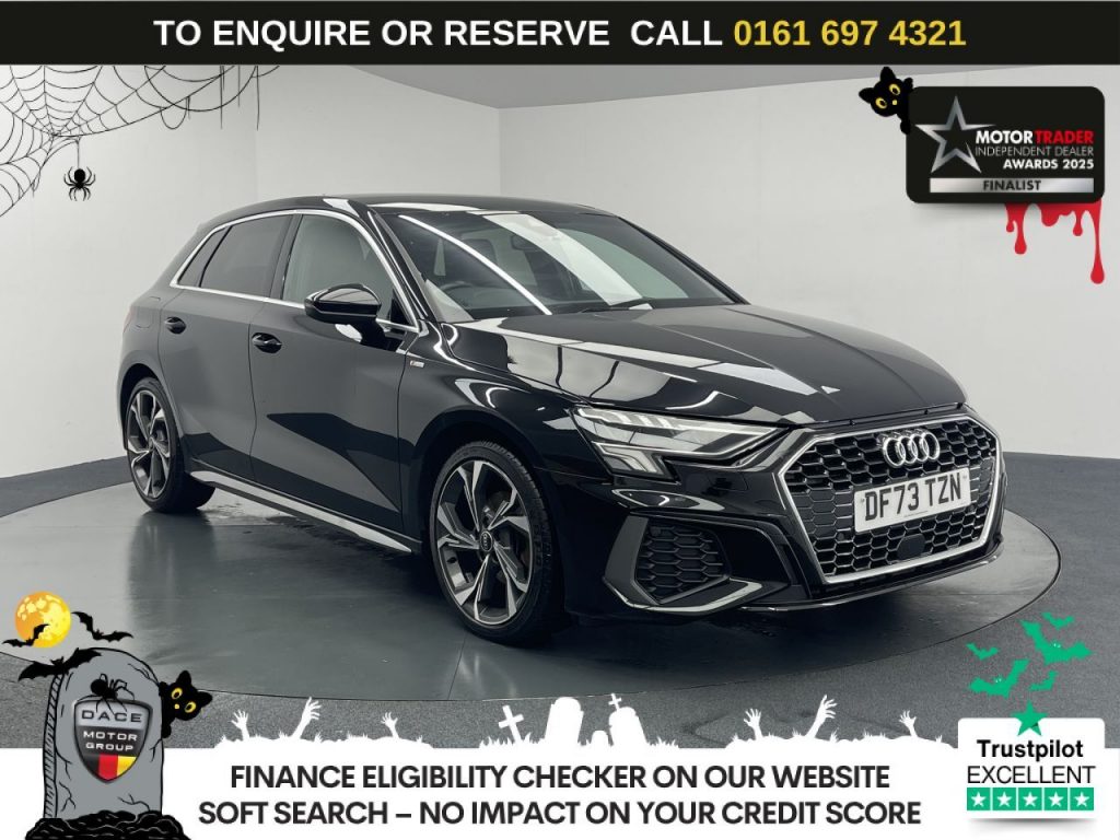 Used 2023 BLACK AUDI A3 Hatchback 1.0 TFSI 30 S line Sportback 5dr Petrol S Tronic Euro 6 (s/s) (110 ps) (reg. 2023-12-29) for sale in Manchester