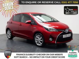 Used 2016 RED TOYOTA YARIS Hatchback 1.5 VVT-h Excel Hatchback 5dr Petrol Hybrid E-CVT Euro 6 (15in Alloy) (101 ps) (reg. 2016-03-24) for sale in Stockport