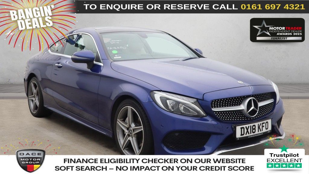 Used 2018 BLUE MERCEDES-BENZ C-CLASS Coupe 2.0 C200 AMG Line (Premium) Coupe 2dr Petrol G-Tronic+ Euro 6 (s/s) (184 ps) (reg. 2018-03-29) for sale in Manchester
