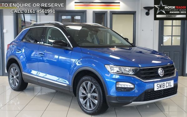 Used 2018 BLUE VOLKSWAGEN T-ROC SUV 1.0 TSI Design SUV 5dr Petrol Manual Euro 6 (s/s) (115 ps) (reg. 2018-05-24) for sale in Wilmslow