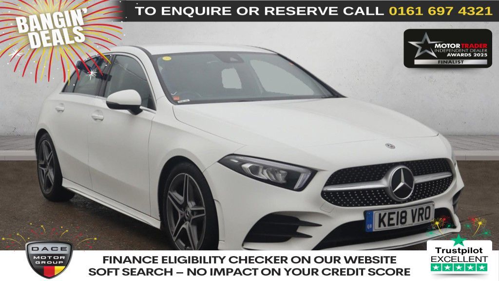 Used 2018 WHITE MERCEDES-BENZ A-CLASS Hatchback 1.3 A200 AMG Line Hatchback 5dr Petrol 7G-DCT Euro 6 (s/s) (163 ps) (reg. 2018-07-31) for sale in Manchester
