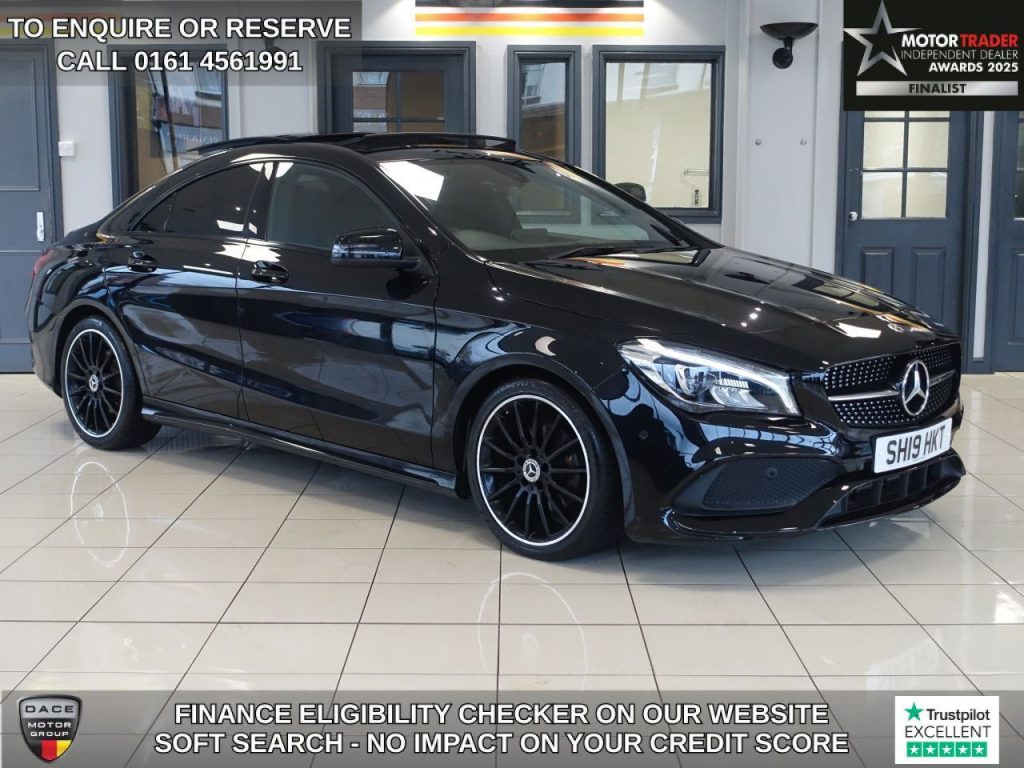 Used 2019 BLACK MERCEDES-BENZ CLA Saloon 1.6 CLA200 AMG Line Night Edition (Plus) Coupe 4dr Petrol Manual Euro 6 (s/s) (156 ps) (reg. 2019-03-28) for sale in Wilmslow