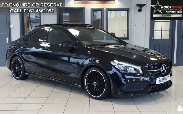 Used 2019 BLACK MERCEDES-BENZ CLA Saloon 1.6 CLA200 AMG Line Night Edition (Plus) Coupe 4dr Petrol Manual Euro 6 (s/s) (156 ps) (reg. 2019-03-28) for sale in Wilmslow