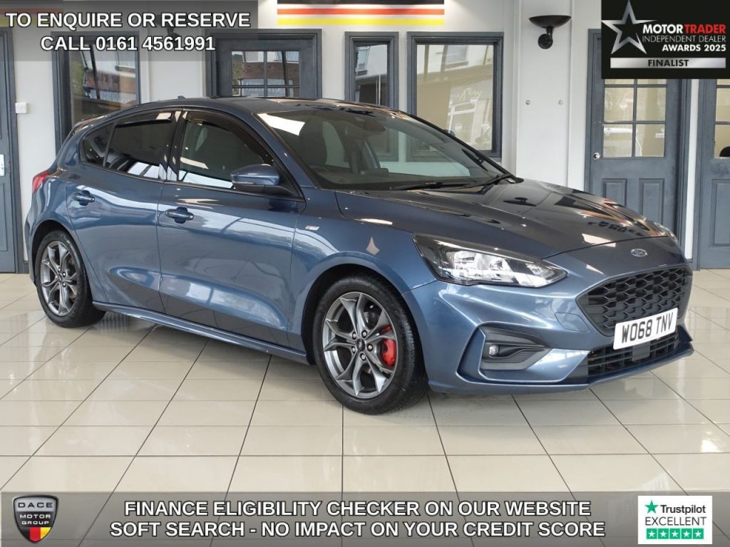 Used 2019 BLUE FORD FOCUS Hatchback 1.0T EcoBoost ST-Line Hatchback 5dr Petrol Manual Euro 6 (s/s) (125 ps) (reg. 2019-01-31) for sale in Wilmslow