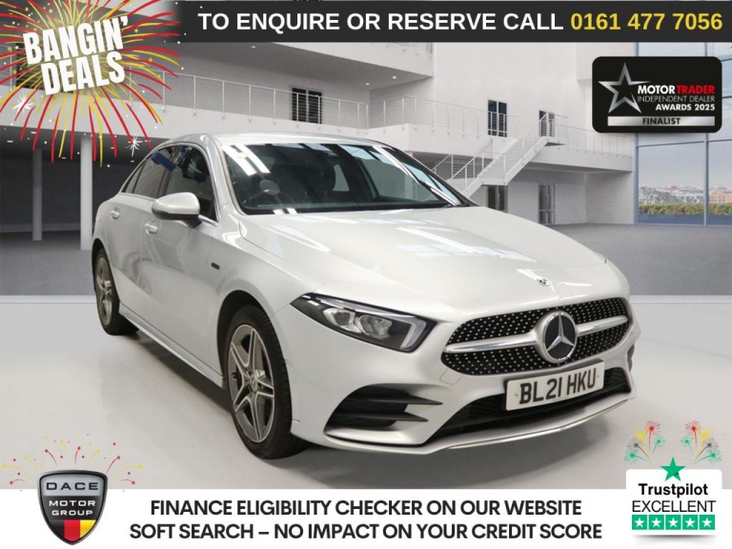 Used 2021 SILVER MERCEDES-BENZ A-CLASS Saloon 1.3 A250e 15.6kWh AMG Line Saloon 4dr Petrol Plug-in Hybrid 8G-DCT Euro 6 (s/s) (218 ps) (reg. 2021-04-22) for sale in Stockport