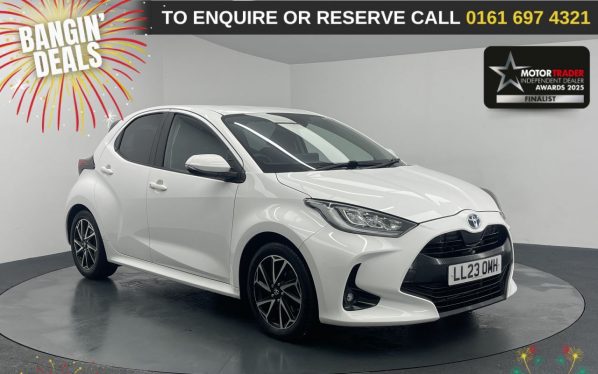 Used 2023 WHITE TOYOTA YARIS Hatchback 1.5 VVT-h Design Hatchback 5dr Petrol Hybrid E-CVT Euro 6 (s/s) (116 ps) (reg. 2023-04-28) for sale in Manchester