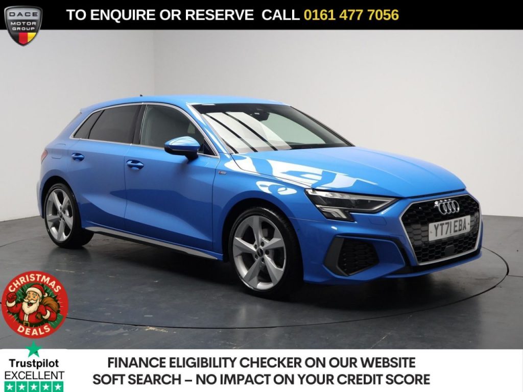 Used 2021 BLUE AUDI A3 Hatchback 1.5 TFSI 35 S line Sportback 5dr Petrol Manual Euro 6 (s/s) (150 ps) (reg. 2021-09-01) for sale in Stockport