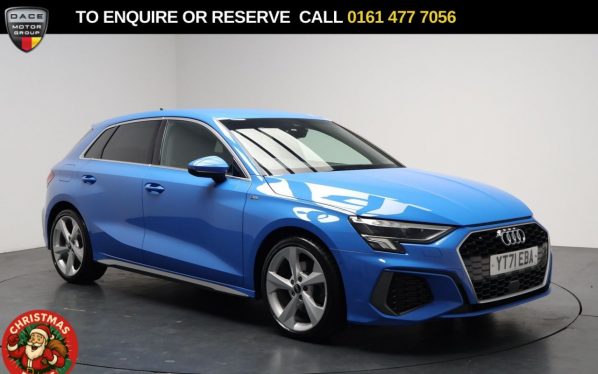 Used 2021 BLUE AUDI A3 Hatchback 1.5 TFSI 35 S line Sportback 5dr Petrol Manual Euro 6 (s/s) (150 ps) (reg. 2021-09-01) for sale in Stockport