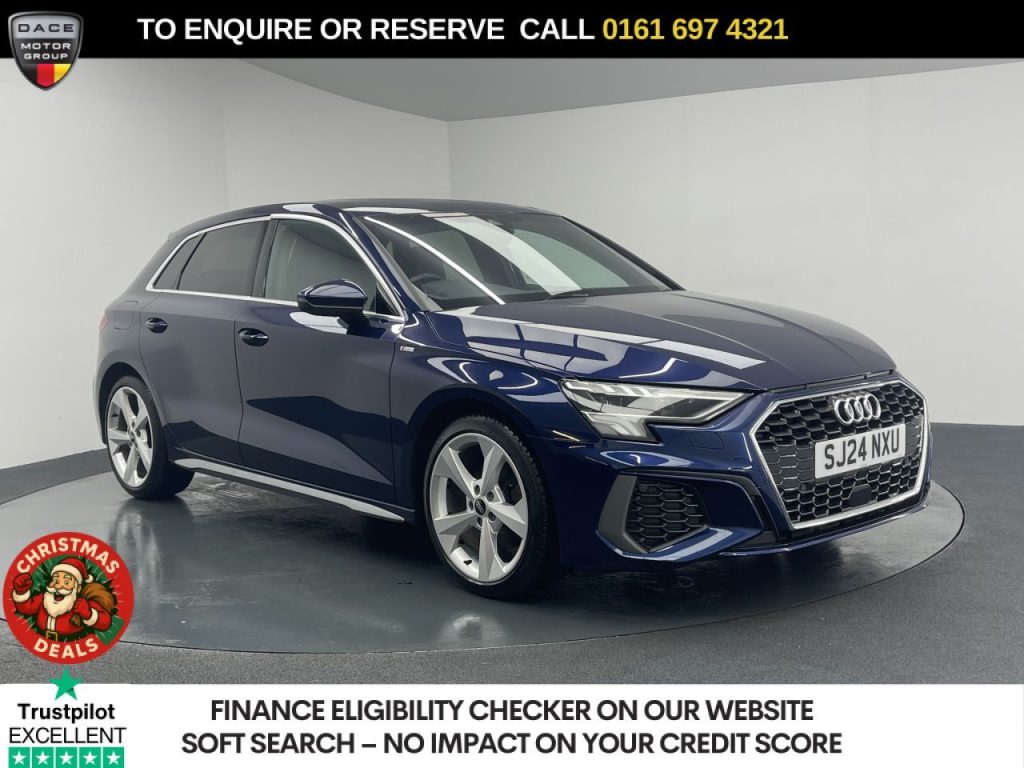 Used 2024 BLUE AUDI A3 Hatchback 1.0 TFSI 30 S line Sportback 5dr Petrol Manual Euro 6 (s/s) (110 ps) (reg. 2024-03-22) for sale in Manchester