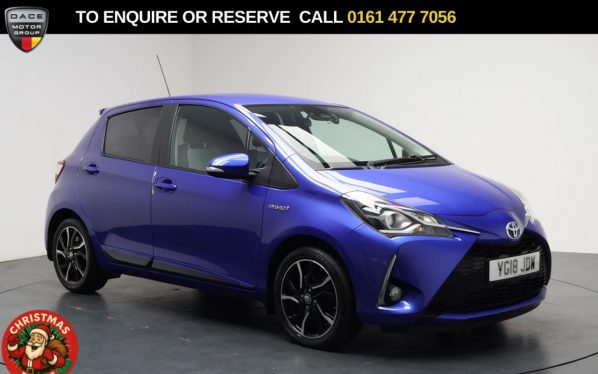 Used 2018 BLUE TOYOTA YARIS Hatchback 1.5 VVT-h Design Hatchback 5dr Petrol Hybrid E-CVT Euro 6 (s/s) (100 ps) (reg. 2018-08-21) for sale in Stockport