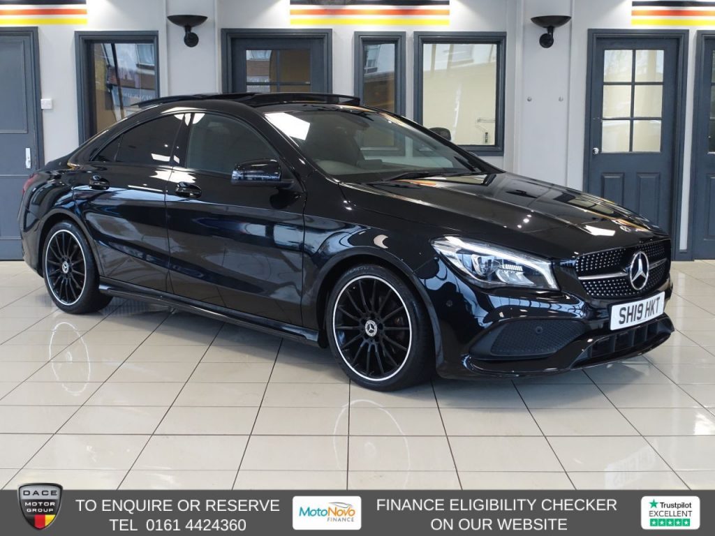 Used 2019 BLACK MERCEDES-BENZ CLA Saloon 1.6 CLA200 AMG Line Night Edition (Plus) Coupe 4dr Petrol Manual Euro 6 (s/s) (156 ps) (reg. 2019-03-28) for sale in Altrincham