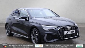Used 2021 BLACK AUDI A3 Hatchback 1.5 TFSI 35 S line Sportback 5dr Petrol Manual Euro 6 (s/s) (150 ps) (reg. 2021-11-10) for sale in Altrincham