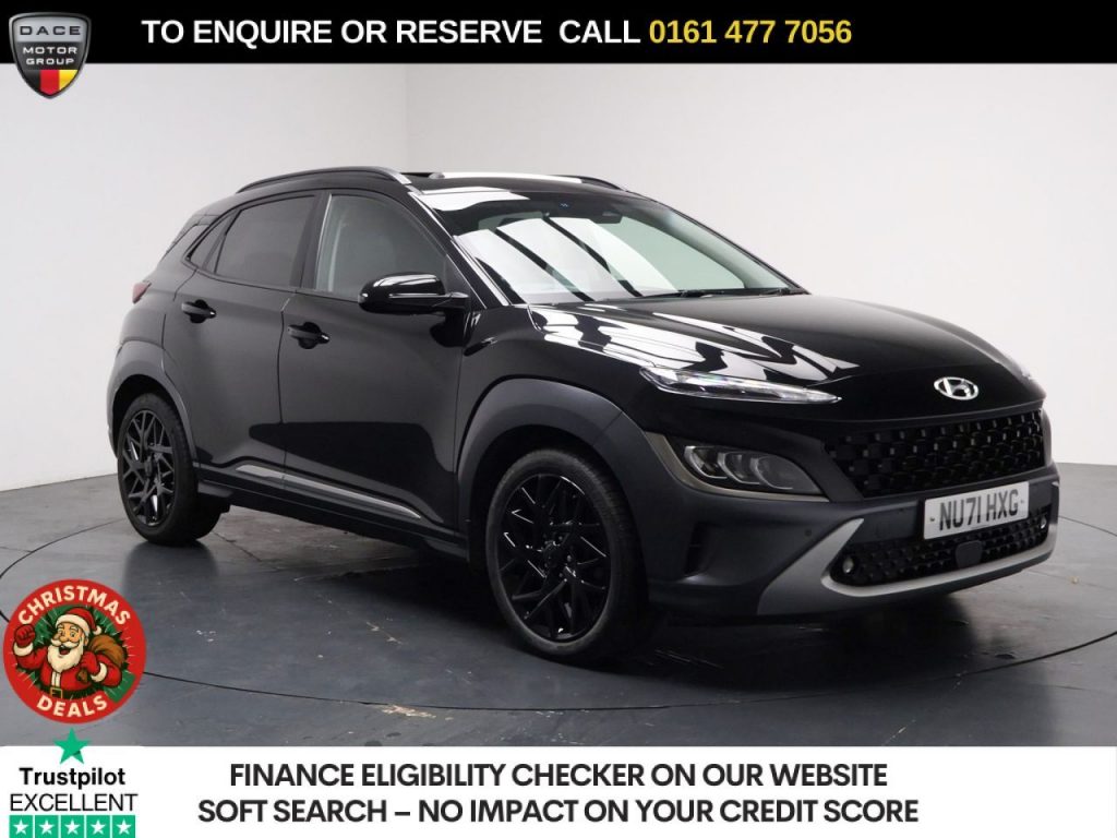 Used 2021 BLACK HYUNDAI KONA SUV 1.6 h-GDi Ultimate SUV 5dr Petrol Hybrid DCT Euro 6 (s/s) (141 ps) (reg. 2021-09-11) for sale in Stockport