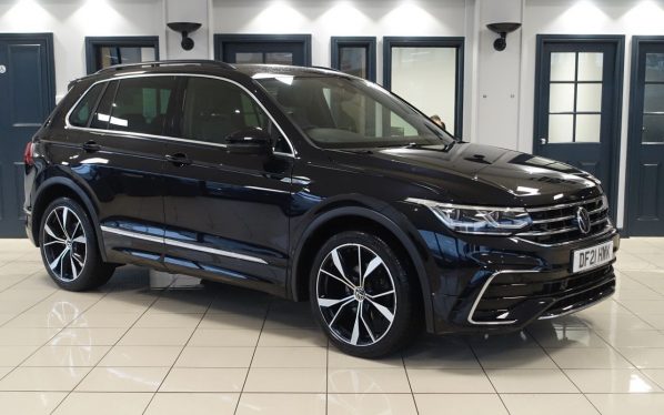Used 2021 BLACK VOLKSWAGEN TIGUAN SUV 1.5 TSI R-Line SUV 5dr Petrol DSG Euro 6 (s/s) (150 ps) (reg. 2021-05-25) for sale in Altrincham